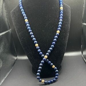 Gorgeous Lapis Lazuli and 14k gold beaded necklace. Tested genuine, vintage.